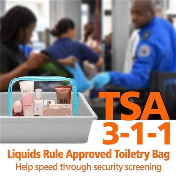 Clear Makeup Bag, Waterproof TSA Approved Toiletry Bag Quart Size Bag Blue - Picture 3 of 6